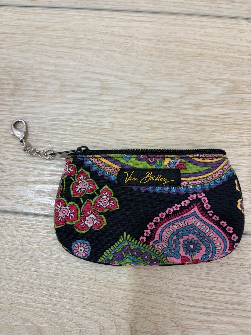 Vera Bradley Colorful Boho Cottagecore Paisley Floral Zip Coin Pouch with Clip